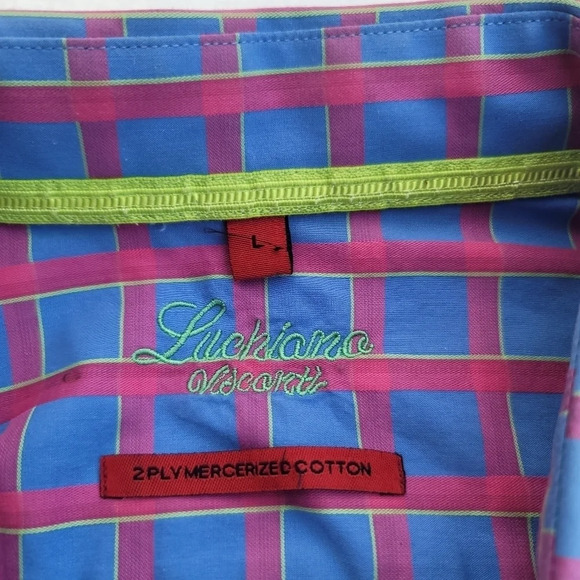 Luchiano Visconti Mens Blue Pink Plaid Long Sleeve Button Shirt Colorful L - Picture 7 of 9